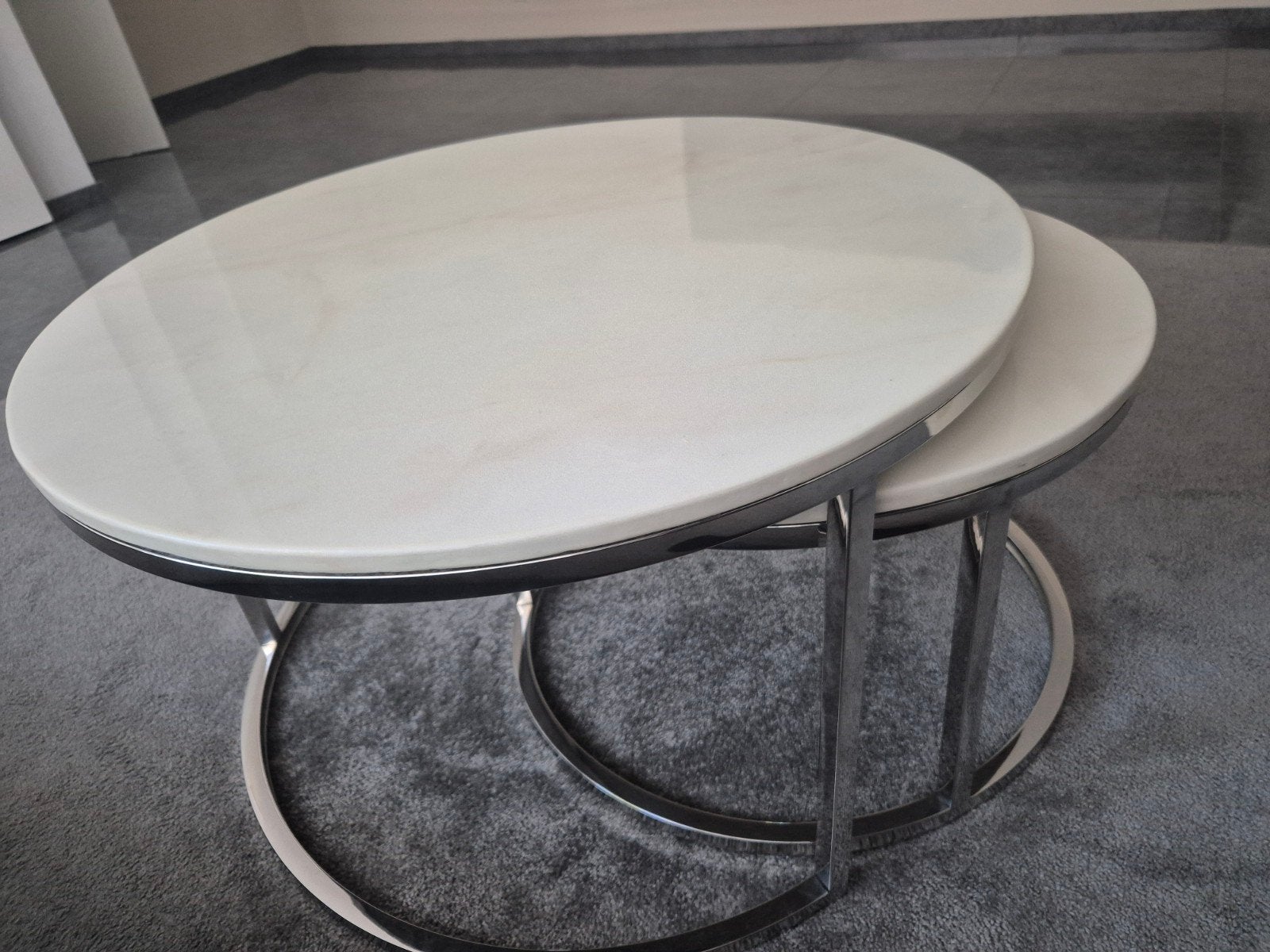 Marmeren salontafel set/  2 ronde tafels., Ophalen, Rond, 50 tot 100 cm, 50 tot 100 cm