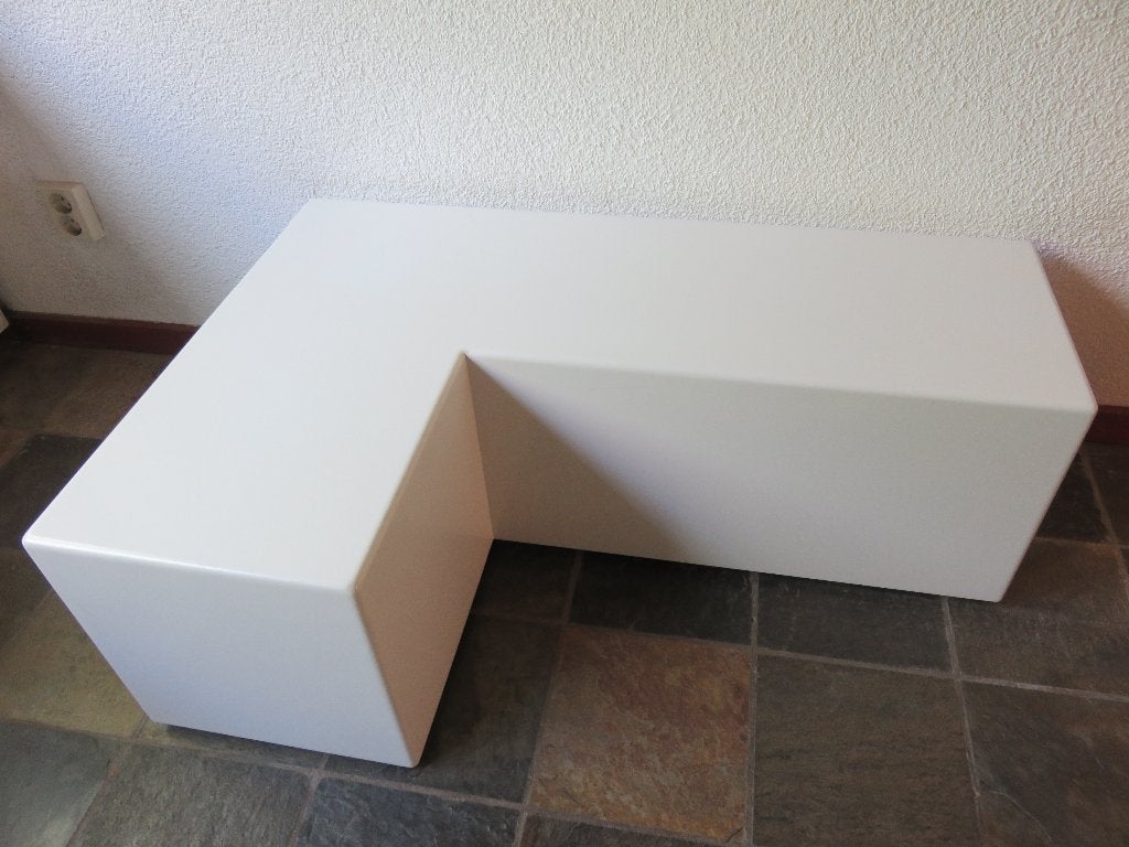 Vintage Jan des Bouvrie L-vormige bijzettafel salontafel wit, Ophalen, Gebruikt, 100 tot 150 cm, Minimalisme