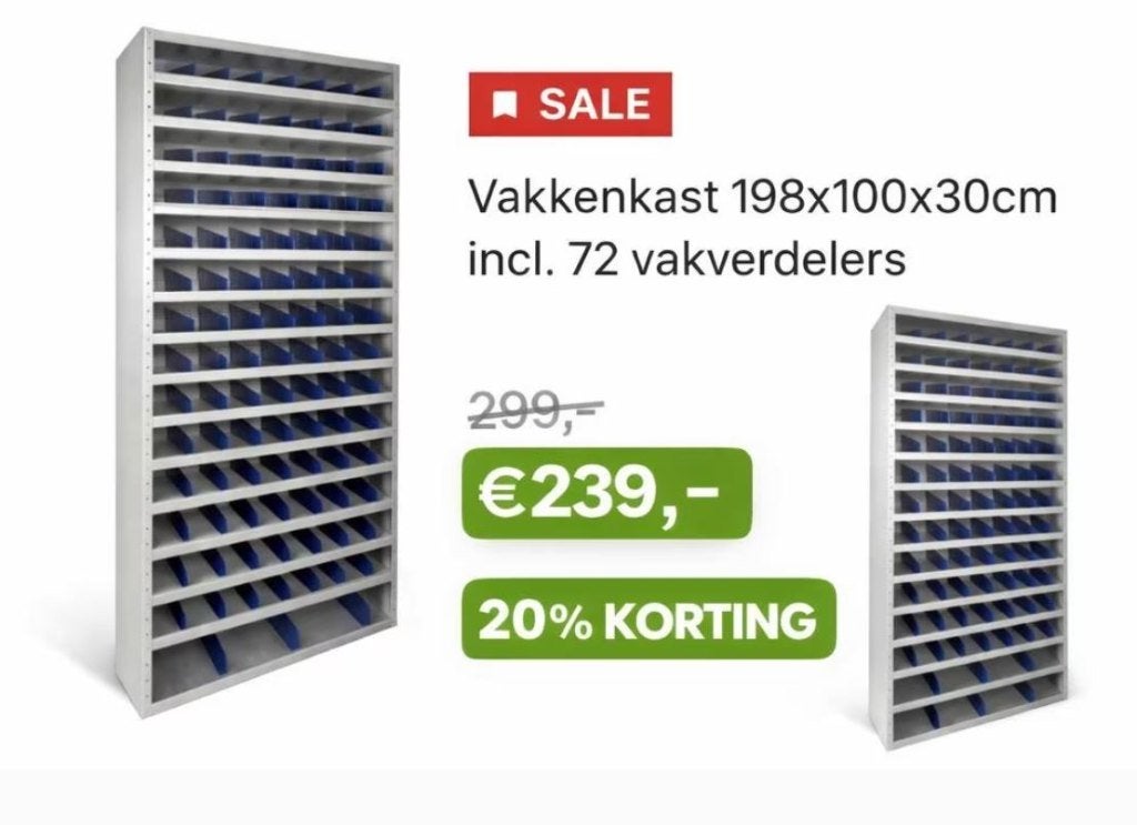 Vakkenkast Magazijnkast 198x100x30cm incl. 72 vakverdelers, Doe-het-zelf en Verbouw, Nieuw, Ophalen of Verzenden, Nvt, Nvt
