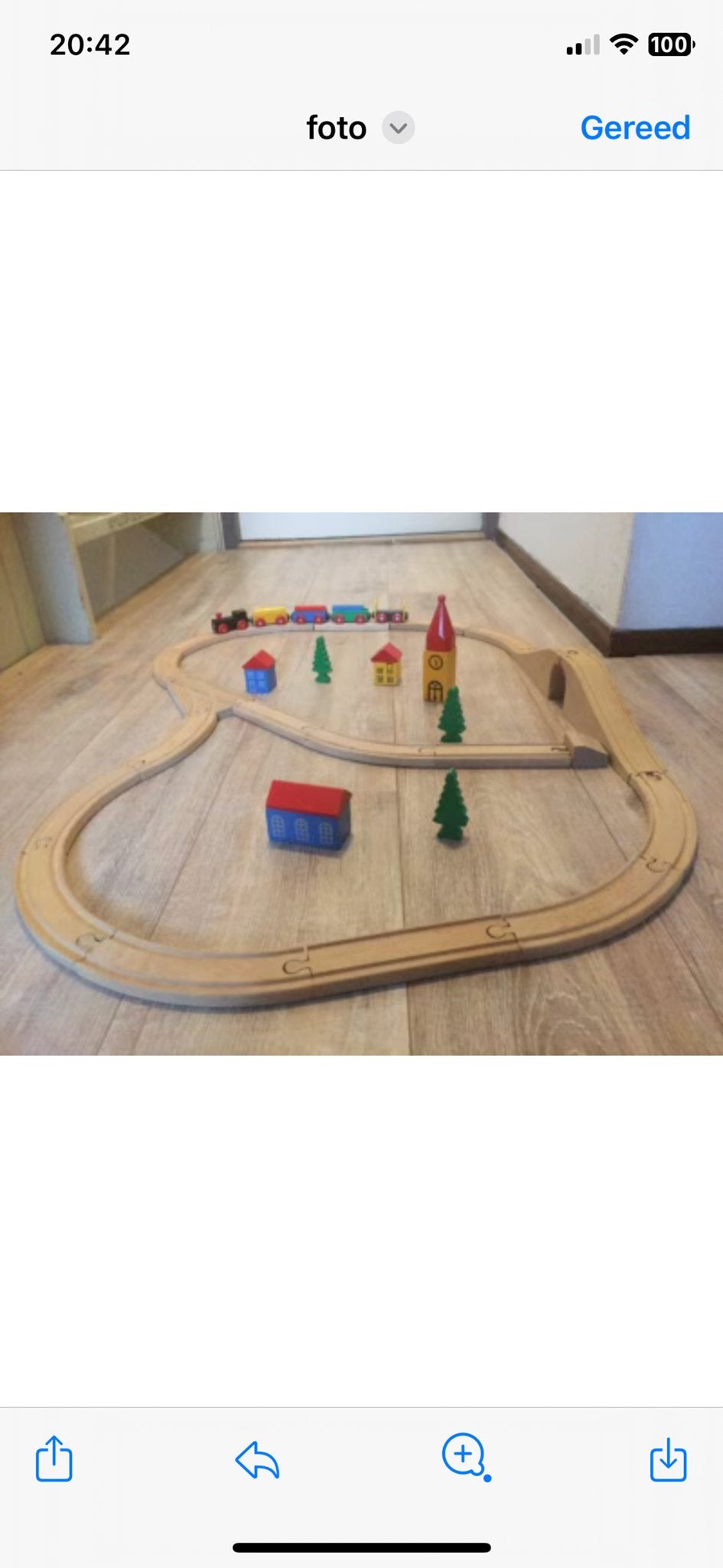 Houten treinbaan met trein en huisjes, Ophalen, Gebruikt