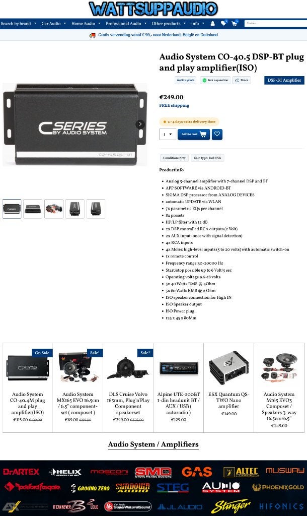 Audio System CO-40.5 DSP-BT ISO Versterker 5 kanaals, Auto diversen, Info@optimount.nl, Nieuw, Ophalen of Verzenden, Anholtseweg 48A 7091 HB DINXPERLO