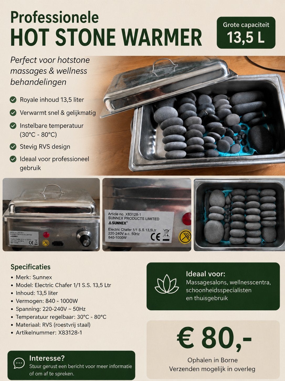 Sunnex Elektrische Chafing Dish met Hot Stone Set, Ophalen, Zo goed als nieuw