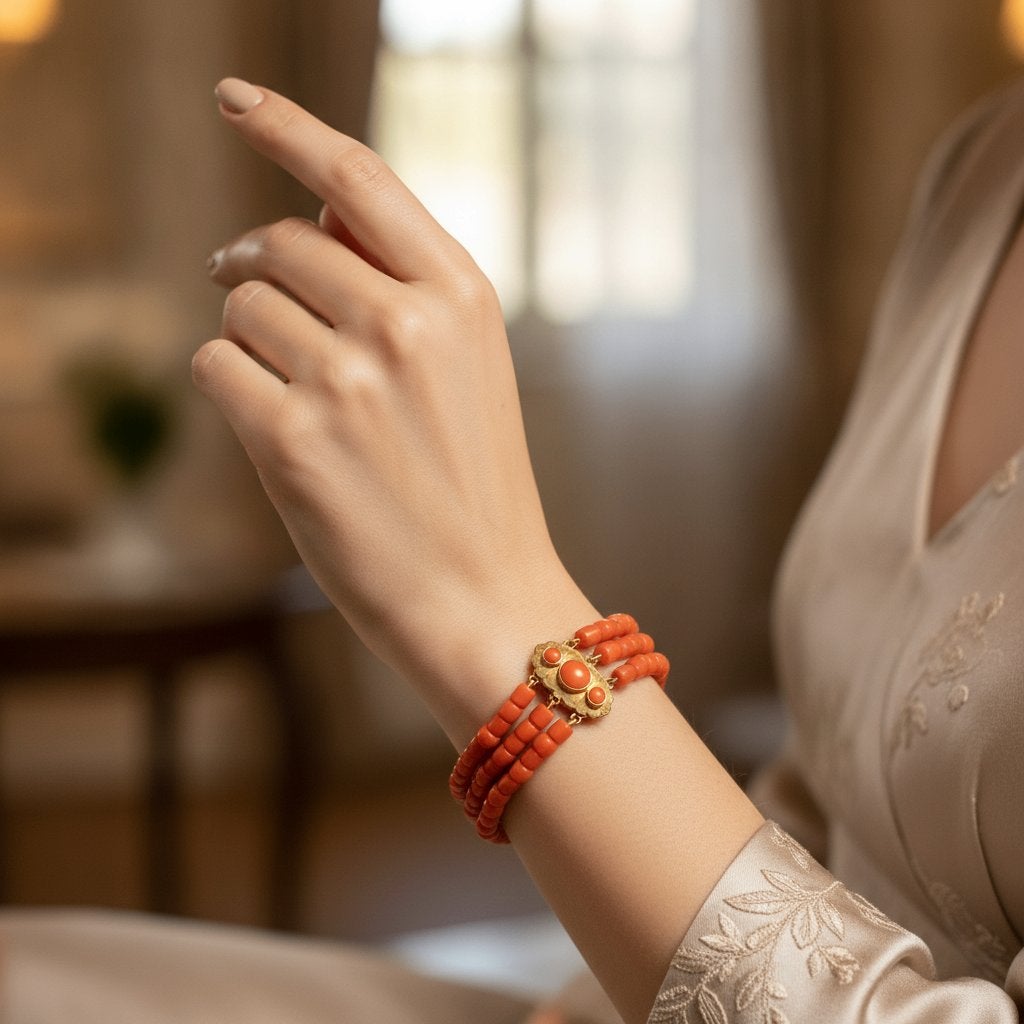 Bloedkoralen armband met gouden slot, Amsterdam