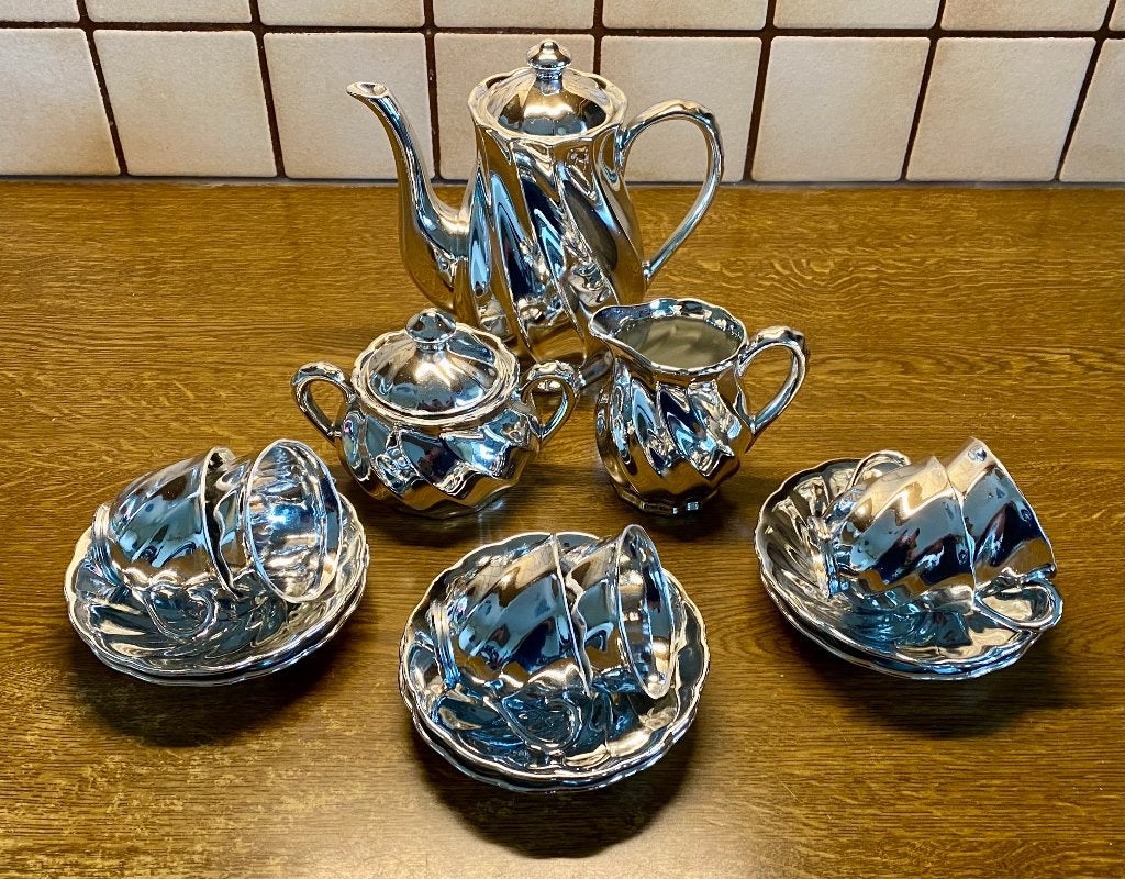 Vintage zilverkleurig theeservies, Ophalen