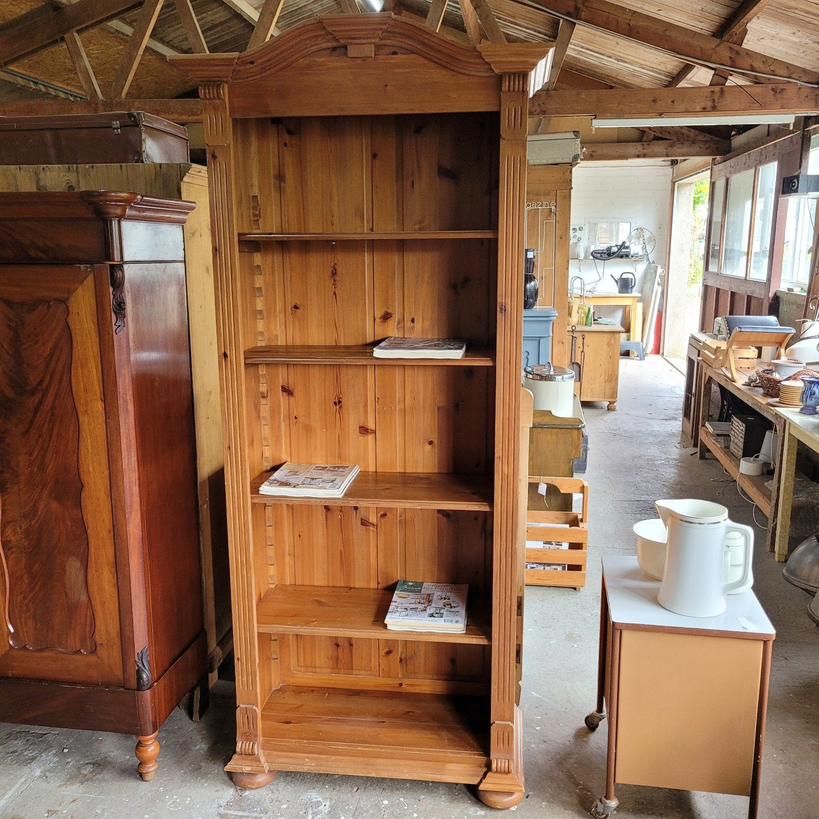 Brocante oude houten boekenkast, Ophalen, Met plank(en), Gebruikt, Brocante La Campagne