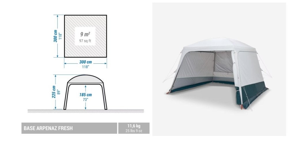 Partytent 3x3 met zijwanden, Arpenaz Base Fresh, Ophalen, Partytent, Minder dan 4 meter, Nieuw