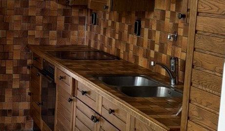 Vintage keukenblad, Huis en Inrichting, Keuken | Keukenelementen, Ophalen, Gebruikt, Bruin, 150 tot 200 cm