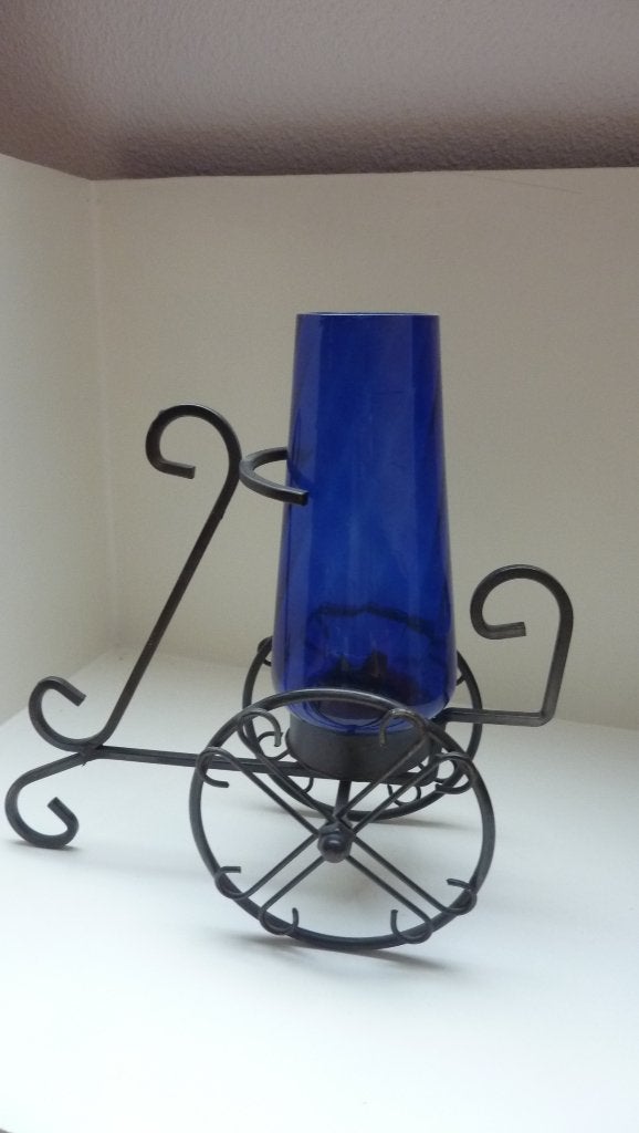 vintage smeedijzeren windlicht, Ophalen, Windlicht, Gebruikt, Blauw