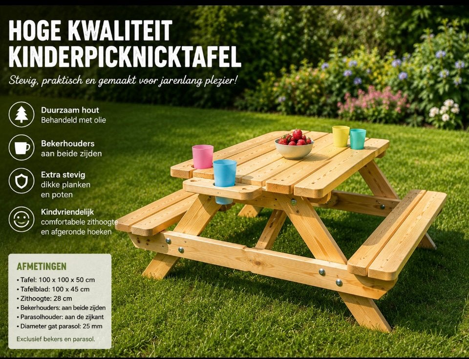 Picknick tafel, Tuin en Terras, Picknicktafels, Zo goed als nieuw, Rechthoekig, Hout, Ophalen