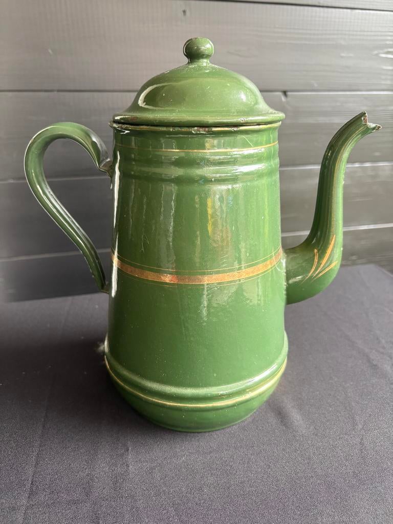 Vintage Emaille Koffiepot - groen brocante 25 cm Hoog, Antiek en Kunst, Antiek | Emaille, Ophalen of Verzenden