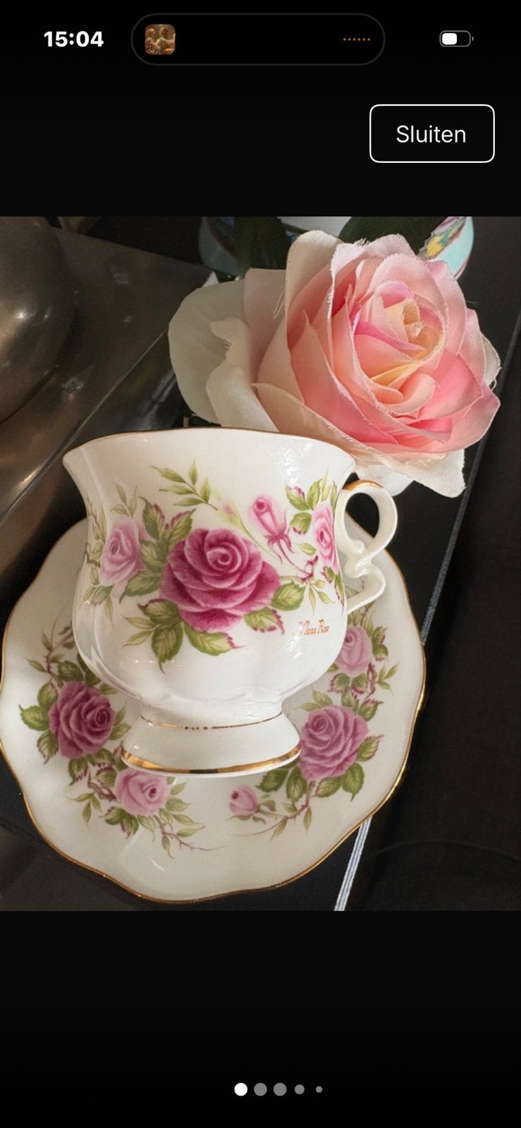 Royal Ascot Moss Rose Theekopje en Schotel - Fijn Bone China, Ophalen of Verzenden