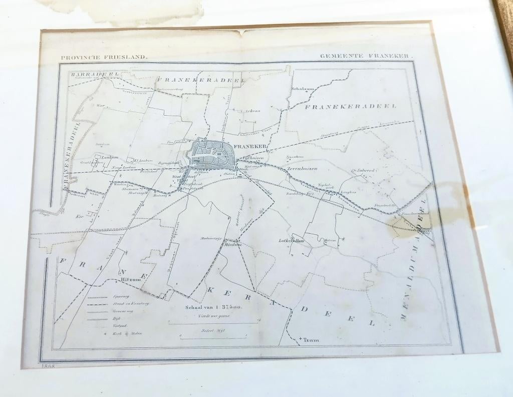 Oude plattegrond van Franeker, Gelezen, Ophalen of Verzenden, Landkaart, 1800 tot 2000