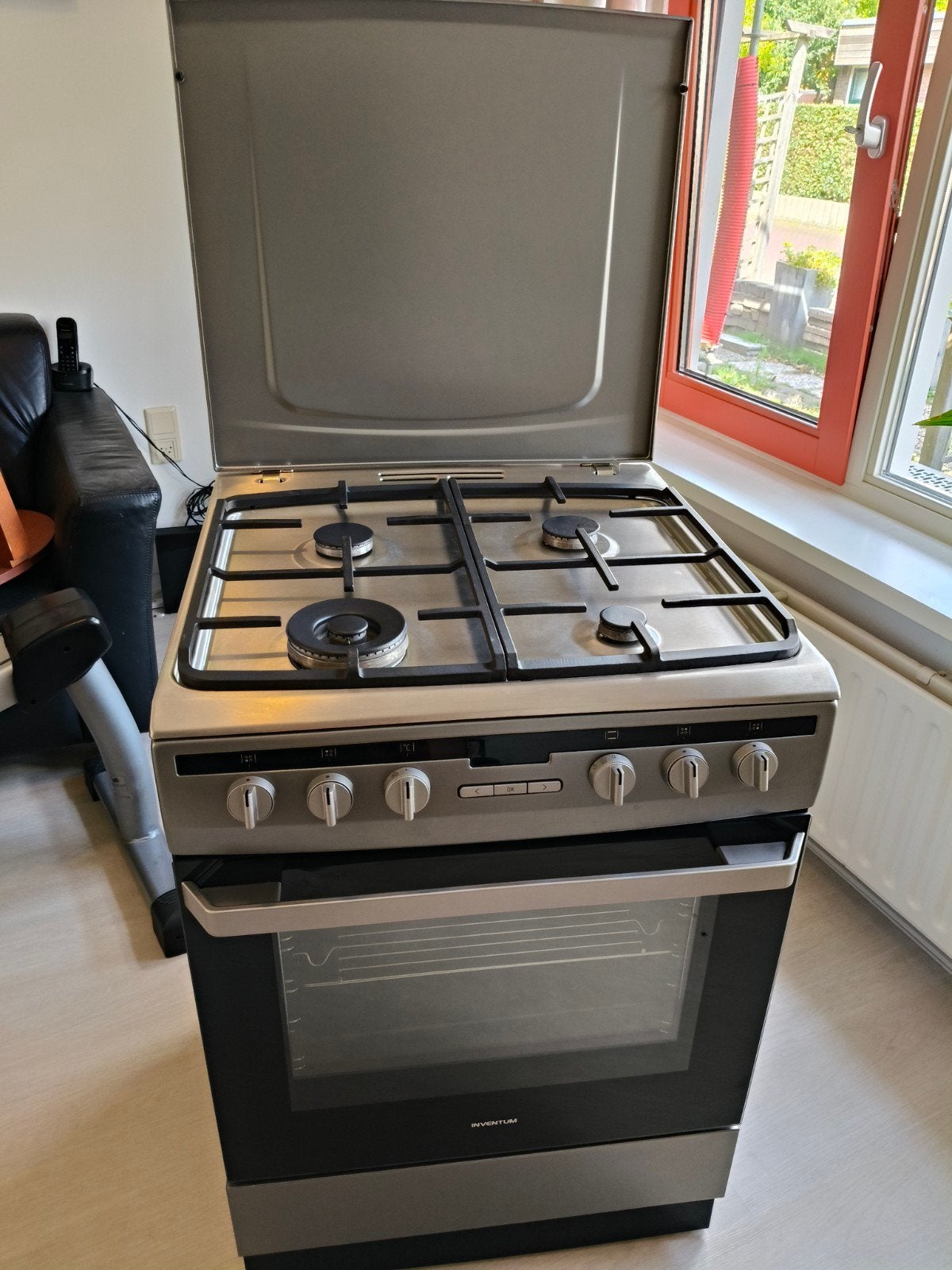 Inventum VFG6034WGRVS Gas-Elektrisch Fornuis, Ophalen, 60 cm of meer, 4 kookzones, Zo goed als nieuw