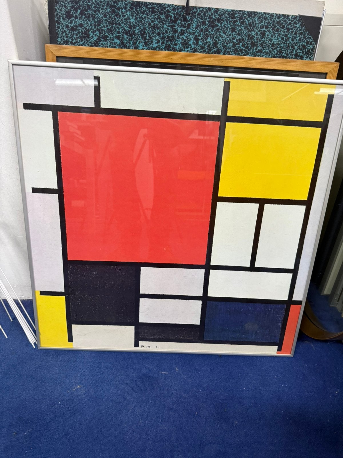 Ingelijste Repro Mondriaan. 60-60 cm, Huis en Inrichting, Ophalen, Zo goed als nieuw