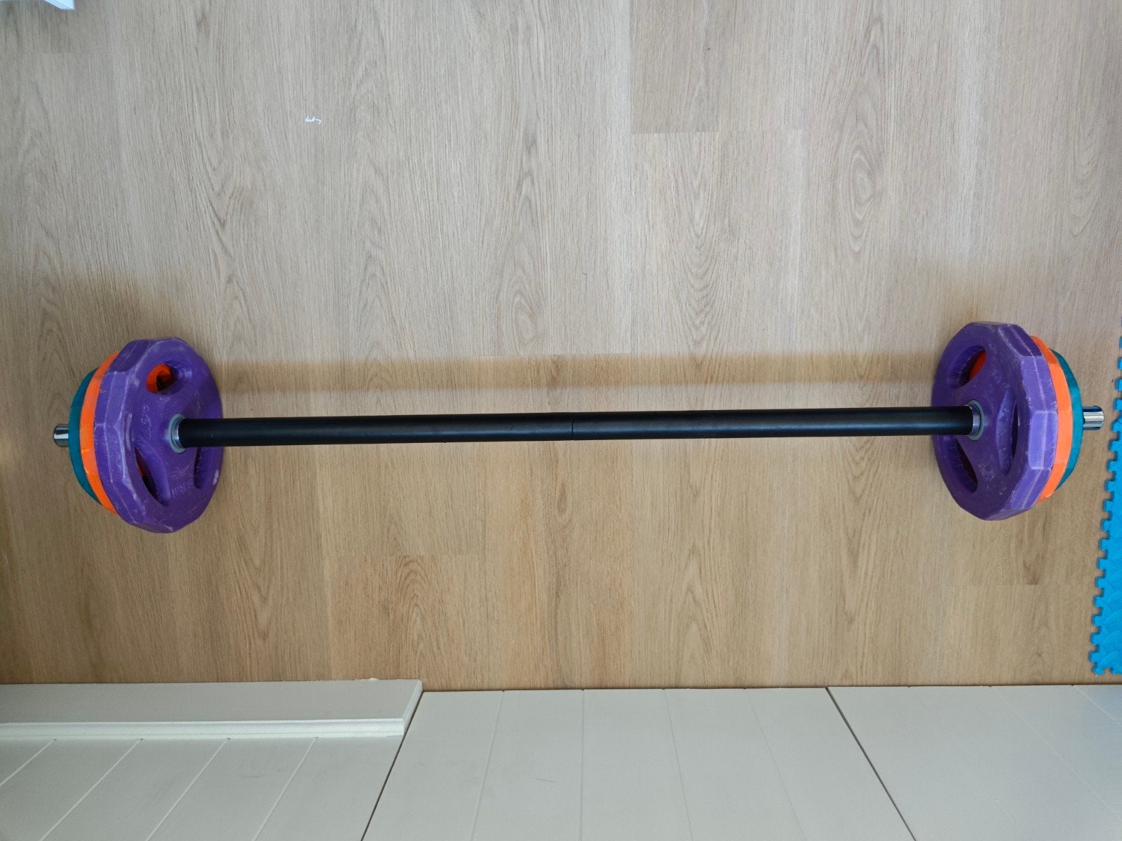 Body pump set stang met schijven, Sport en Fitness, Ophalen, Zo goed als nieuw, Armen, Halterset