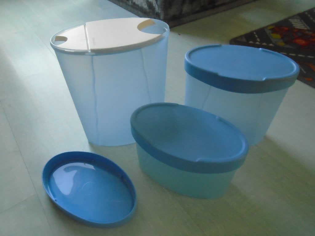 voorraadbussen met doseerdeksel, tupperware, Ophalen of Verzenden, Zo goed als nieuw, Blauw, Overige typen
