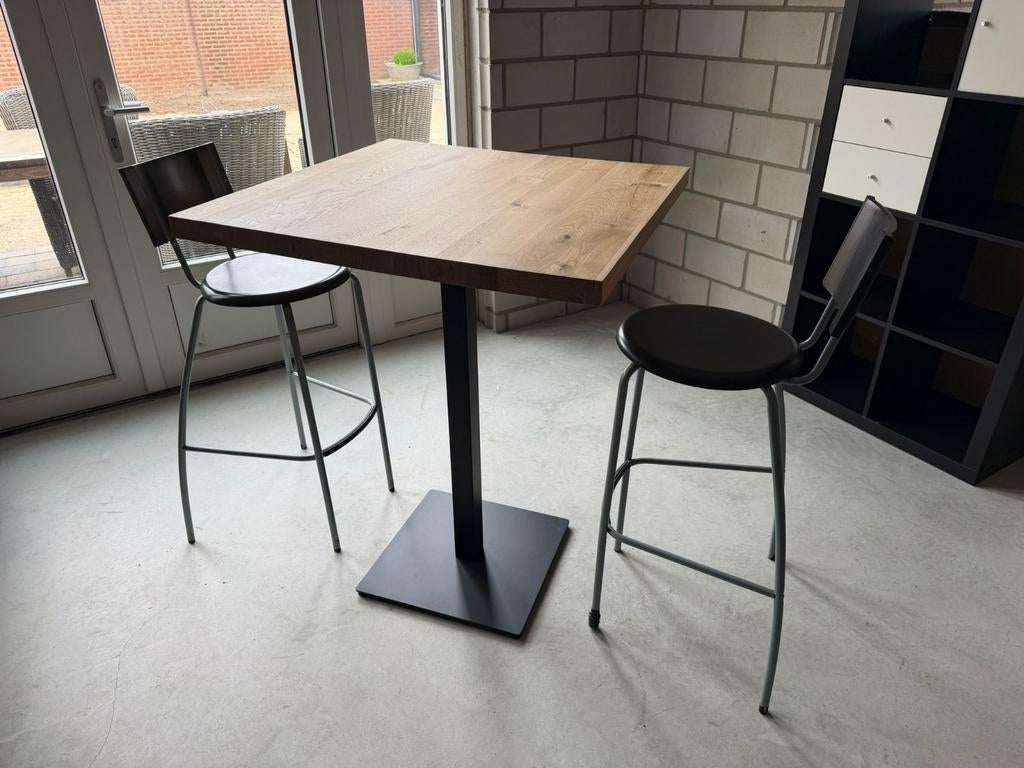 Eikenhouten bartafel met stalen onderstel 80x80x100cm, Ophalen of Verzenden, Nieuw