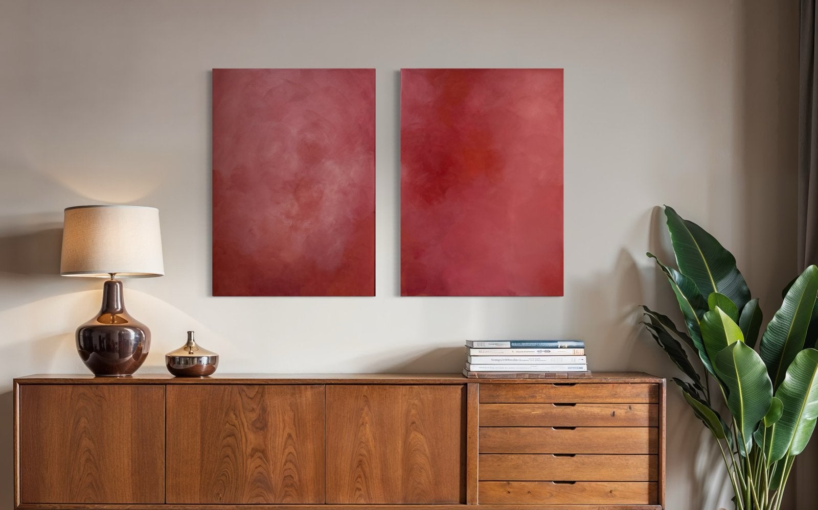Abstract tweeluik terracotta | 2x 50x70 cm, Ophalen of Verzenden