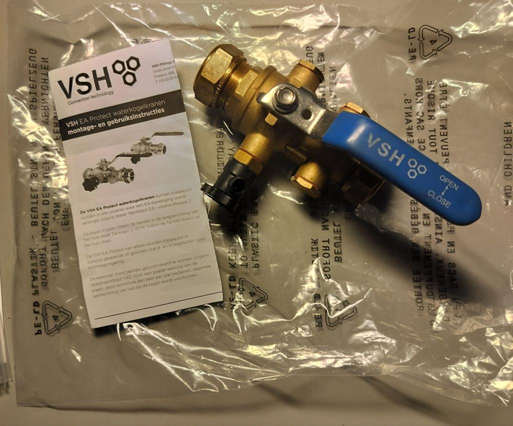 VHS kogelkraan 22 mm met terugslagklep en aftap, Ophalen