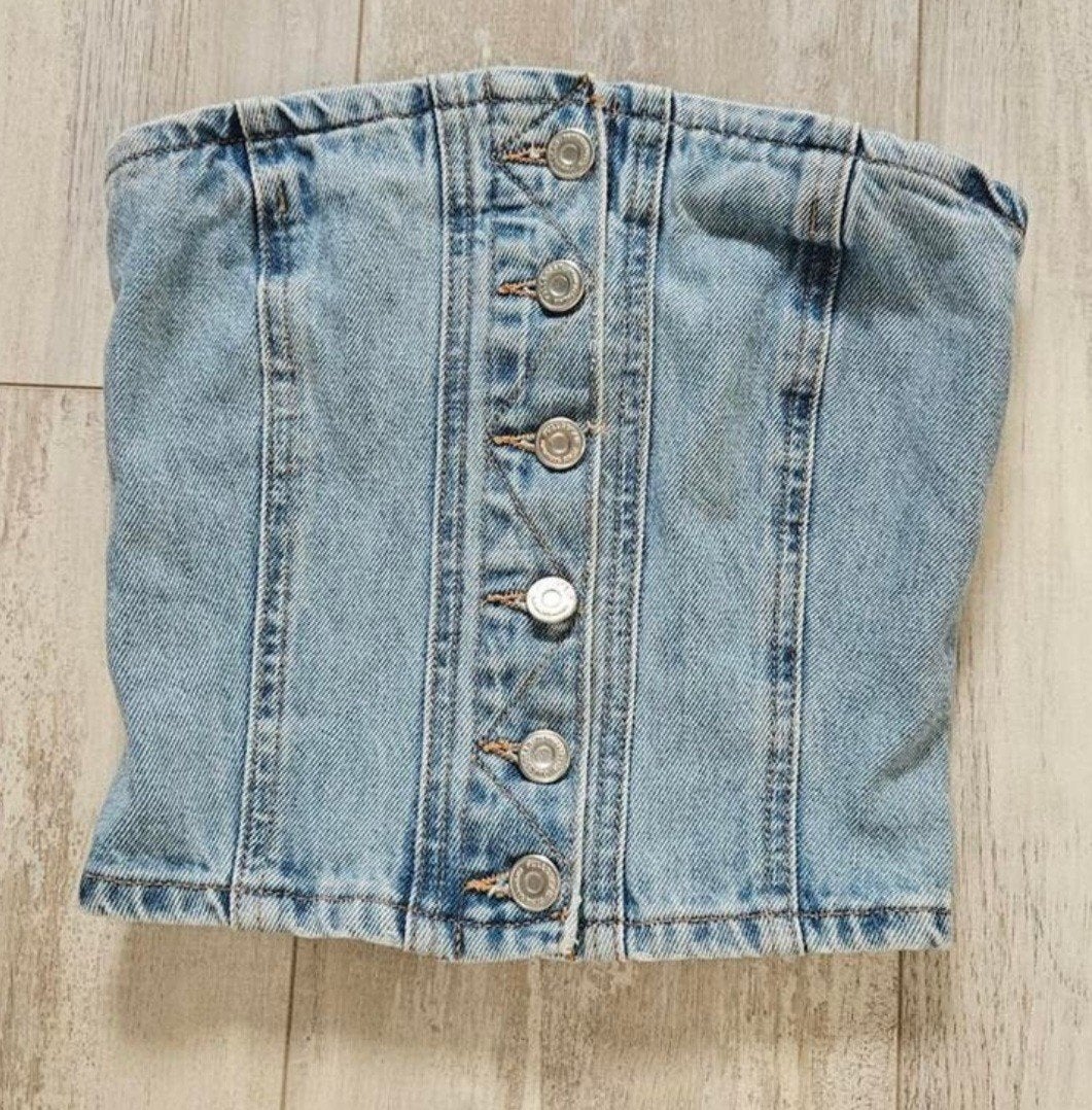 Denim top maat XS, Blauw, Ophalen of Verzenden, Zo goed als nieuw, Maat 34 (XS) of kleiner