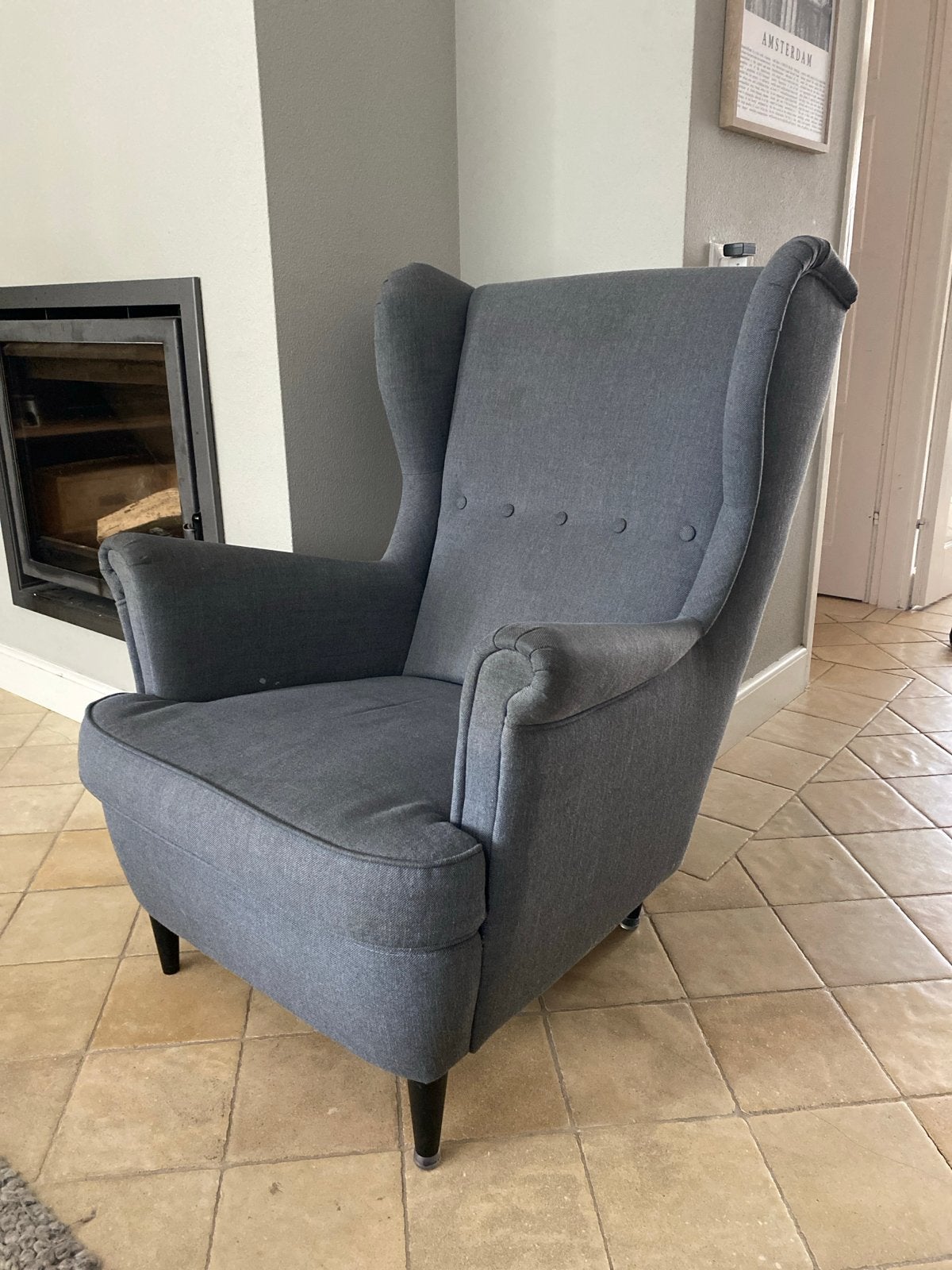 Ikea strandmon donkergrijze fauteuil, Ophalen, Zo goed als nieuw, Stof, 75 tot 100 cm