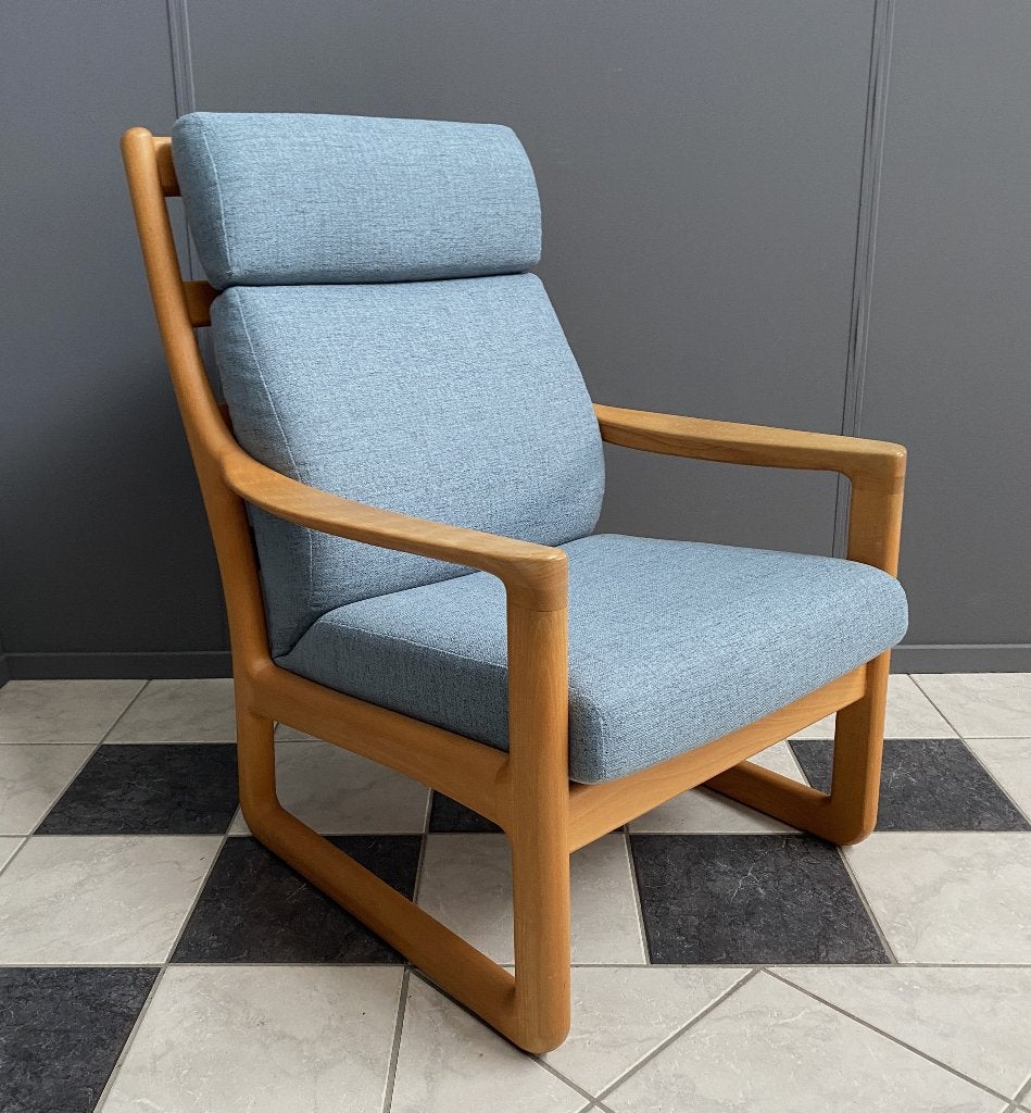 60 jaren hoge rug fauteuil SILKEBORG stof NIEUW blauwgrijs, Ophalen, 75 tot 100 cm, Stof, 75 tot 100 cm