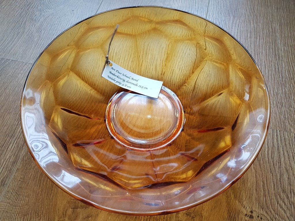 Art Deco Schaal rond amber doorsnede 25,5 cm, Antiek en Kunst, Ophalen