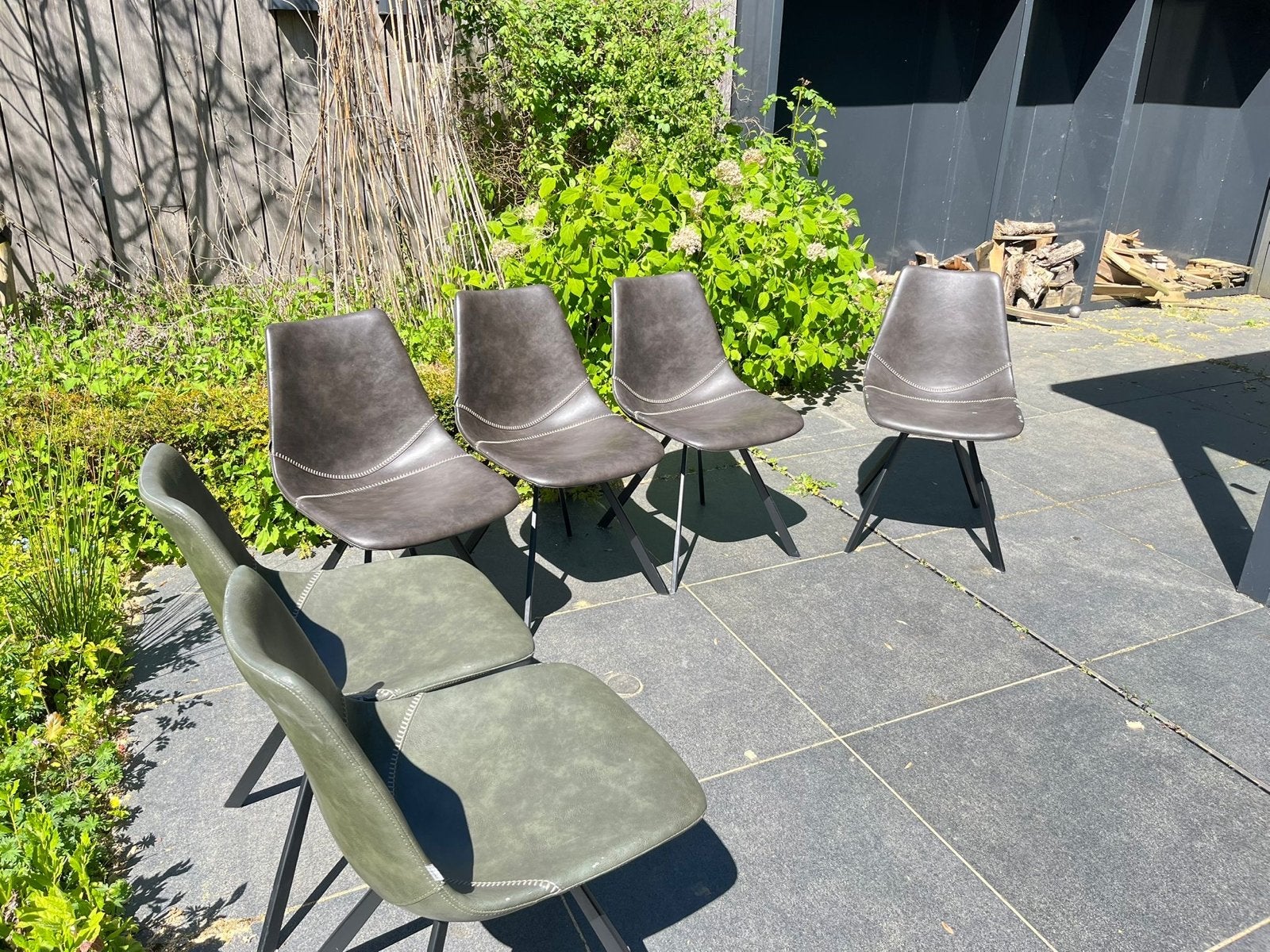 6 lederen eettafel stoelen van Goossens, Huis en Inrichting, Stoelen, Ophalen, Gebruikt, Overige kleuren, Leer