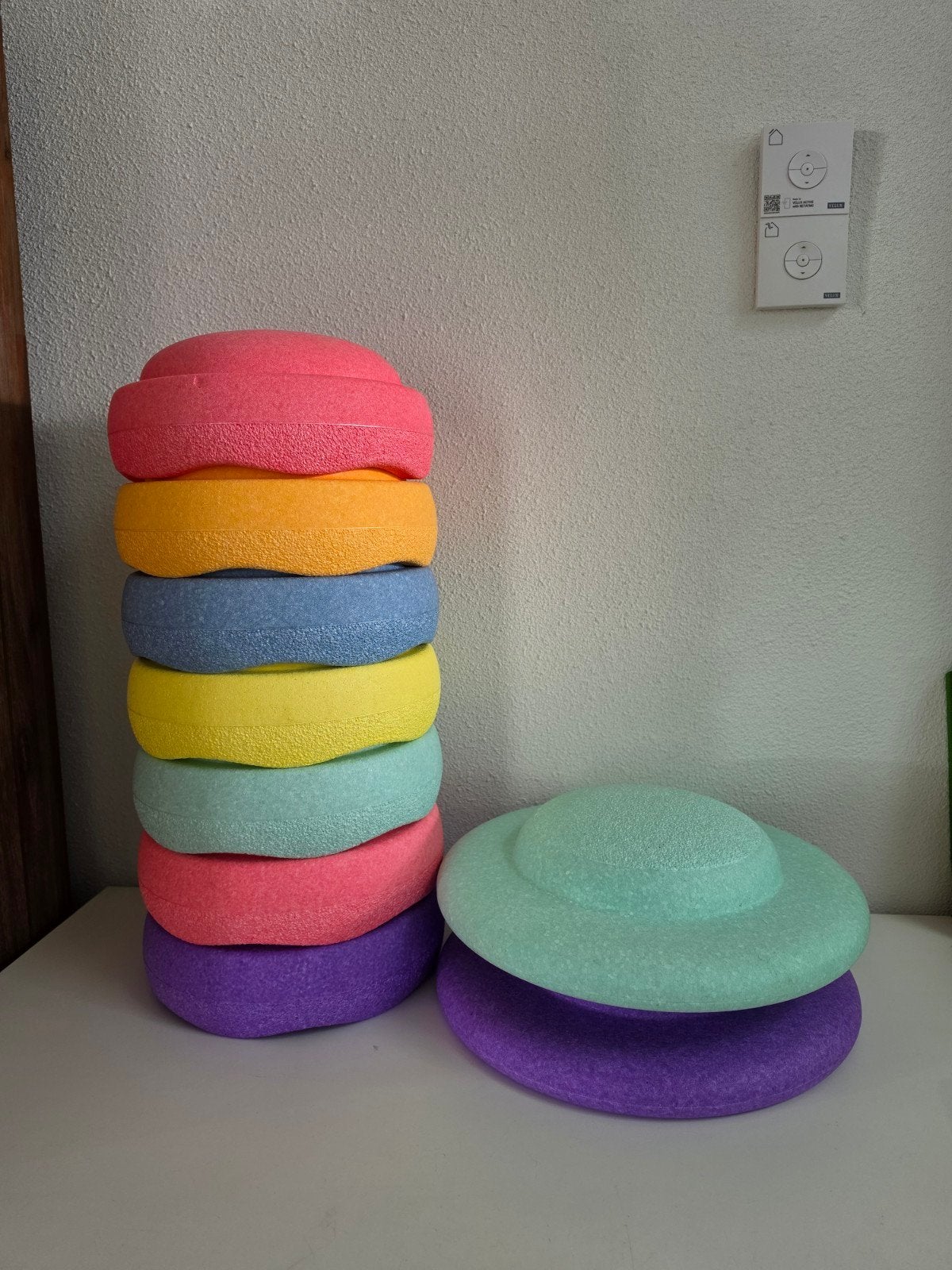Stapelstein set pastel (7 stuks) + 2 balanceboards, Ophalen of Verzenden, Zo goed als nieuw, Bouwen