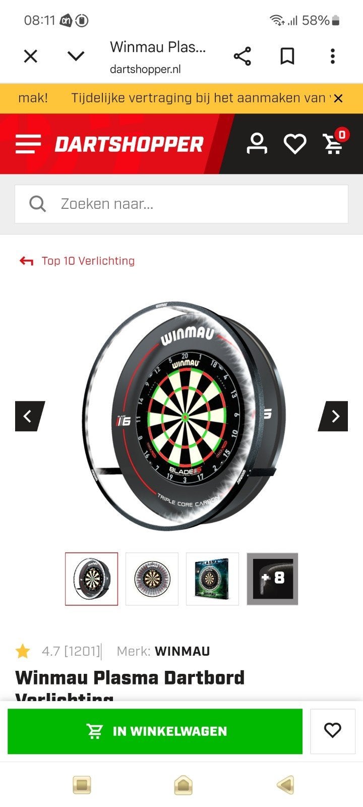 Te koop: Winmau dartbord, surround, plasma verlichting., Sport en Fitness, Ophalen, Zo goed als nieuw, Dartbord