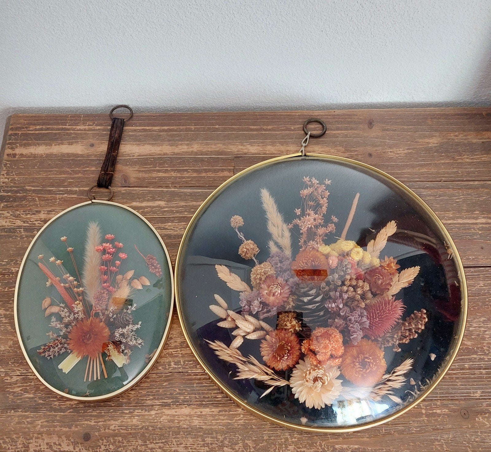 Vintage bolglas droogbloemen, Ophalen of Verzenden