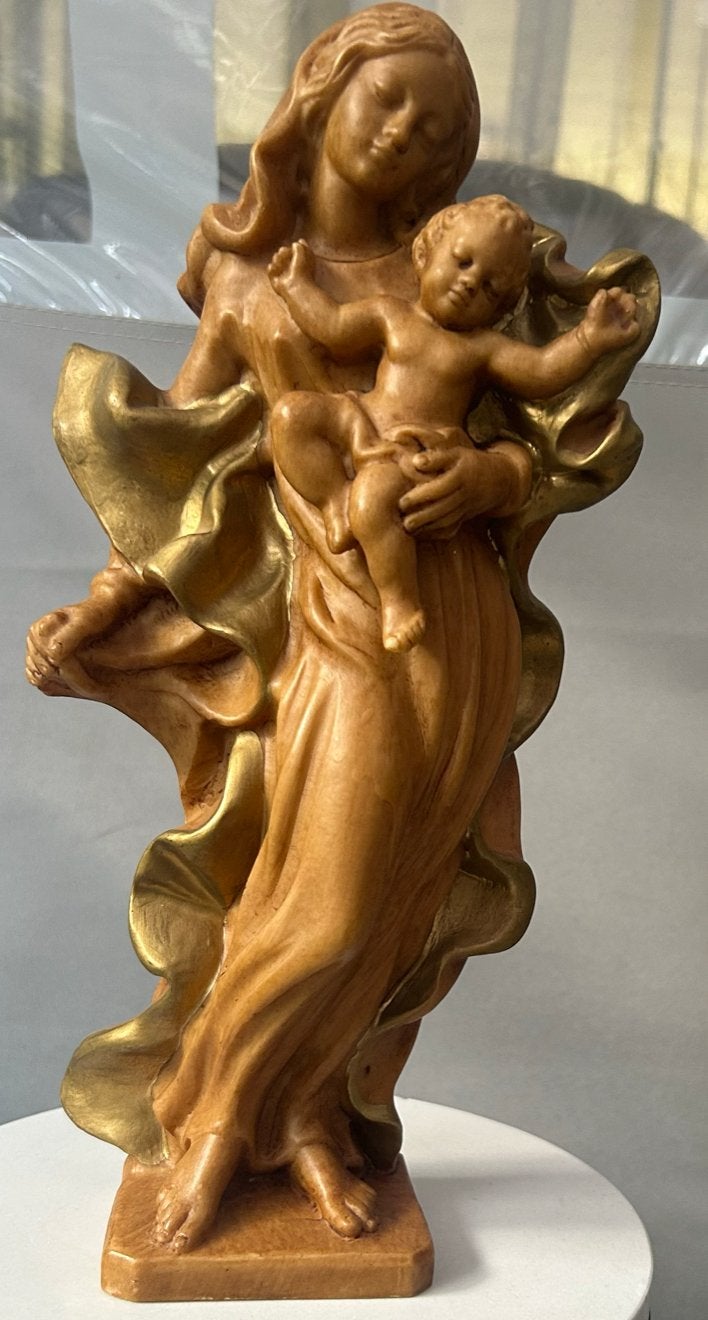 Maria met kind beeld - Religieus kunstwerk, Gips, Ophalen of Verzenden, Handgemaakt, 20 - 50 cm