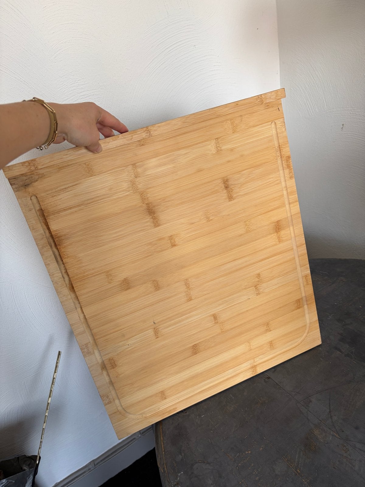 Houten snijblok 45x45 cm - Zolderopruiming, Snij-/serveerplank, Ophalen of Verzenden, Gebruikt, Hout
