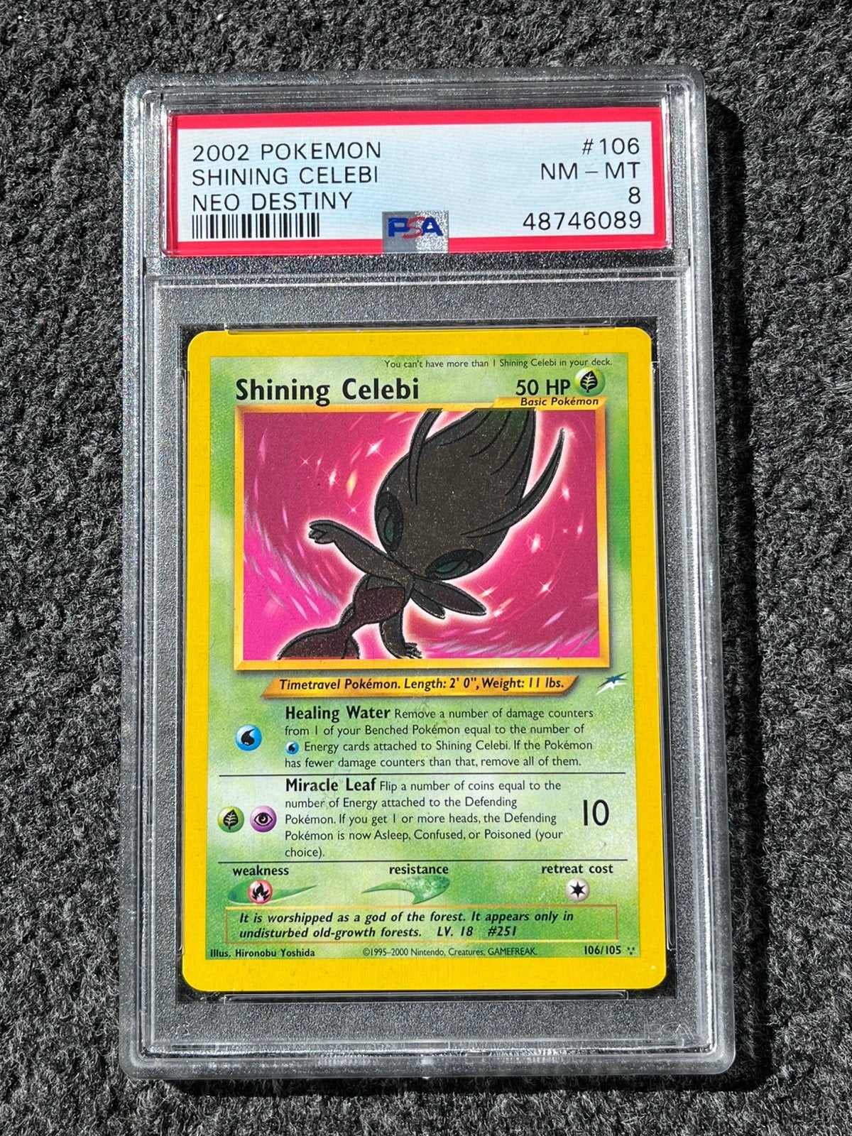 Pokémon PSA 8 Shining Celebri #106 Neo Destiny, Ophalen of Verzenden, Zo goed als nieuw, Losse kaart, Foil