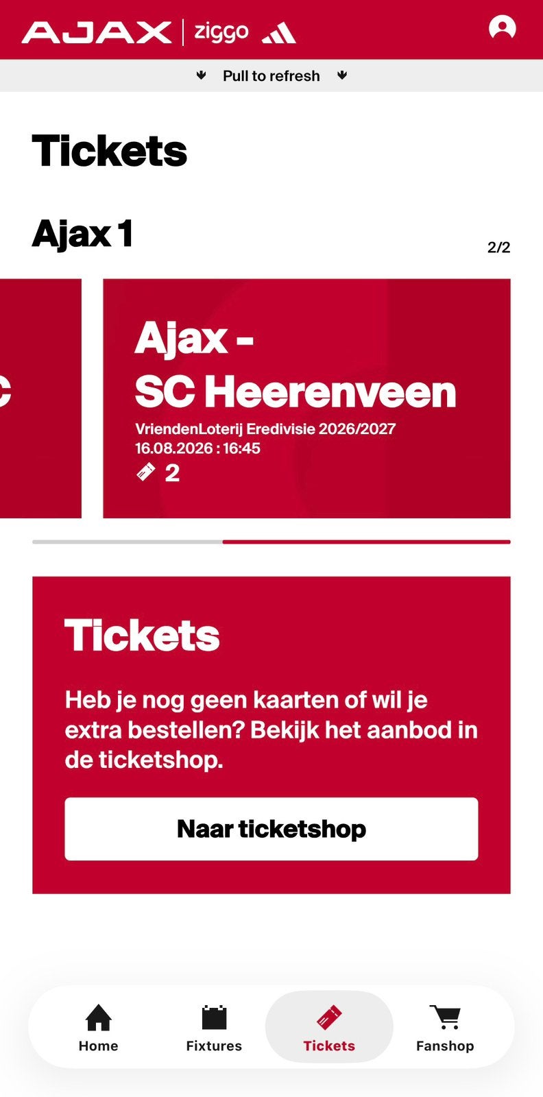 Ajax - Heerenveen 2 tickets vak 416 naast elkaar, Twee personen, Augustus