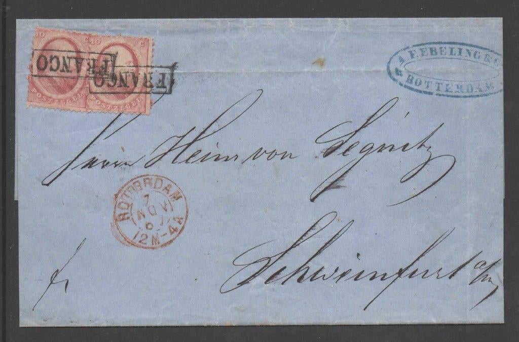 Nr 5, 2x op brief van Rotterdam naar Schweinfurt ZELDZAAM!!, Postzegels en Munten, Ophalen of Verzenden, Envelop