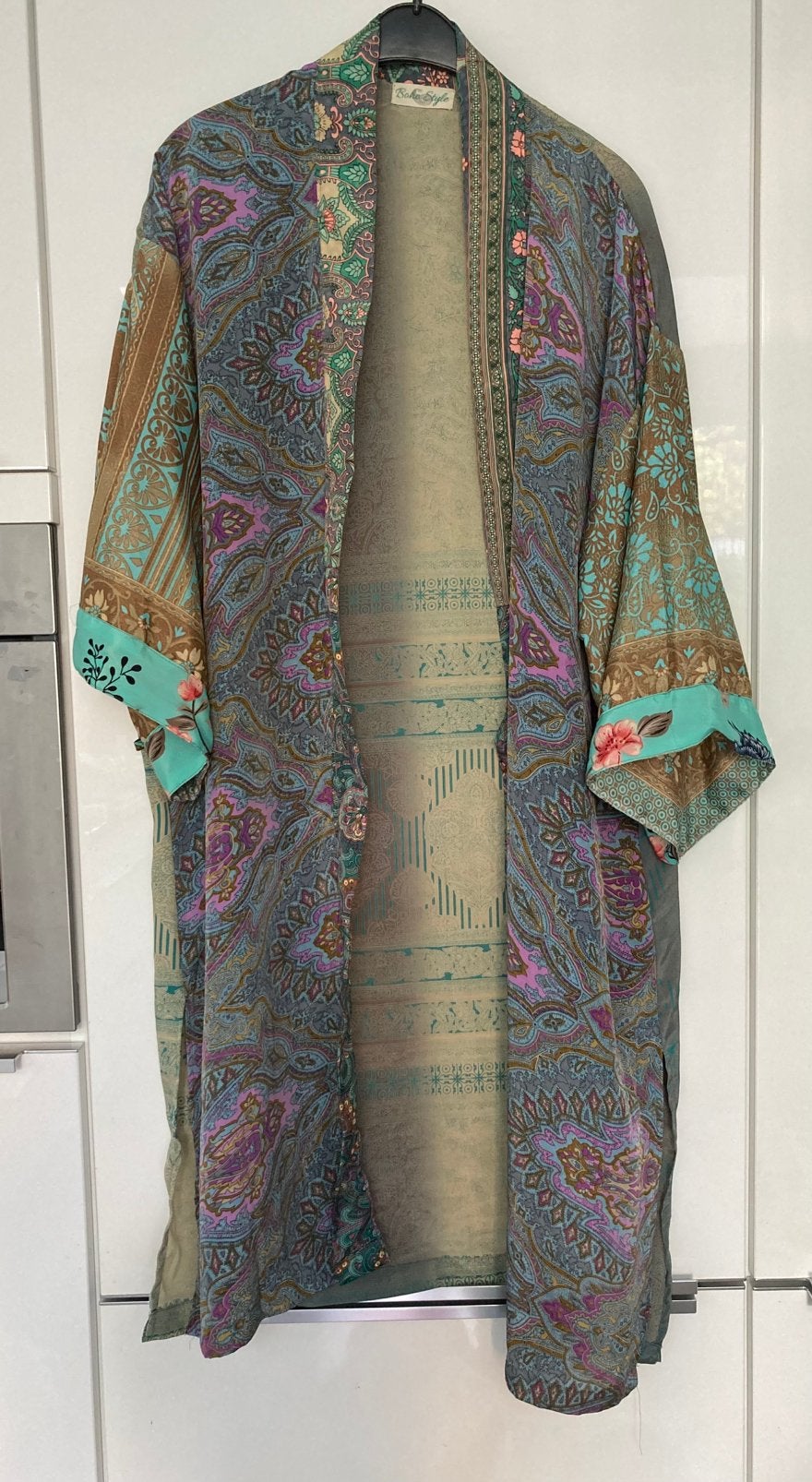 Vintage zijden kimono/ ochtendjas Boho Style, Ophalen of Verzenden, Gedragen