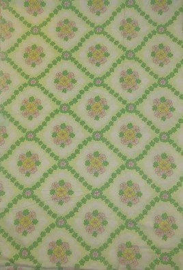 Vintage lap stof wit met groene roze gele bloemetjes, Gebruikt, Ophalen of Verzenden, 30 tot 120 cm, Katoen