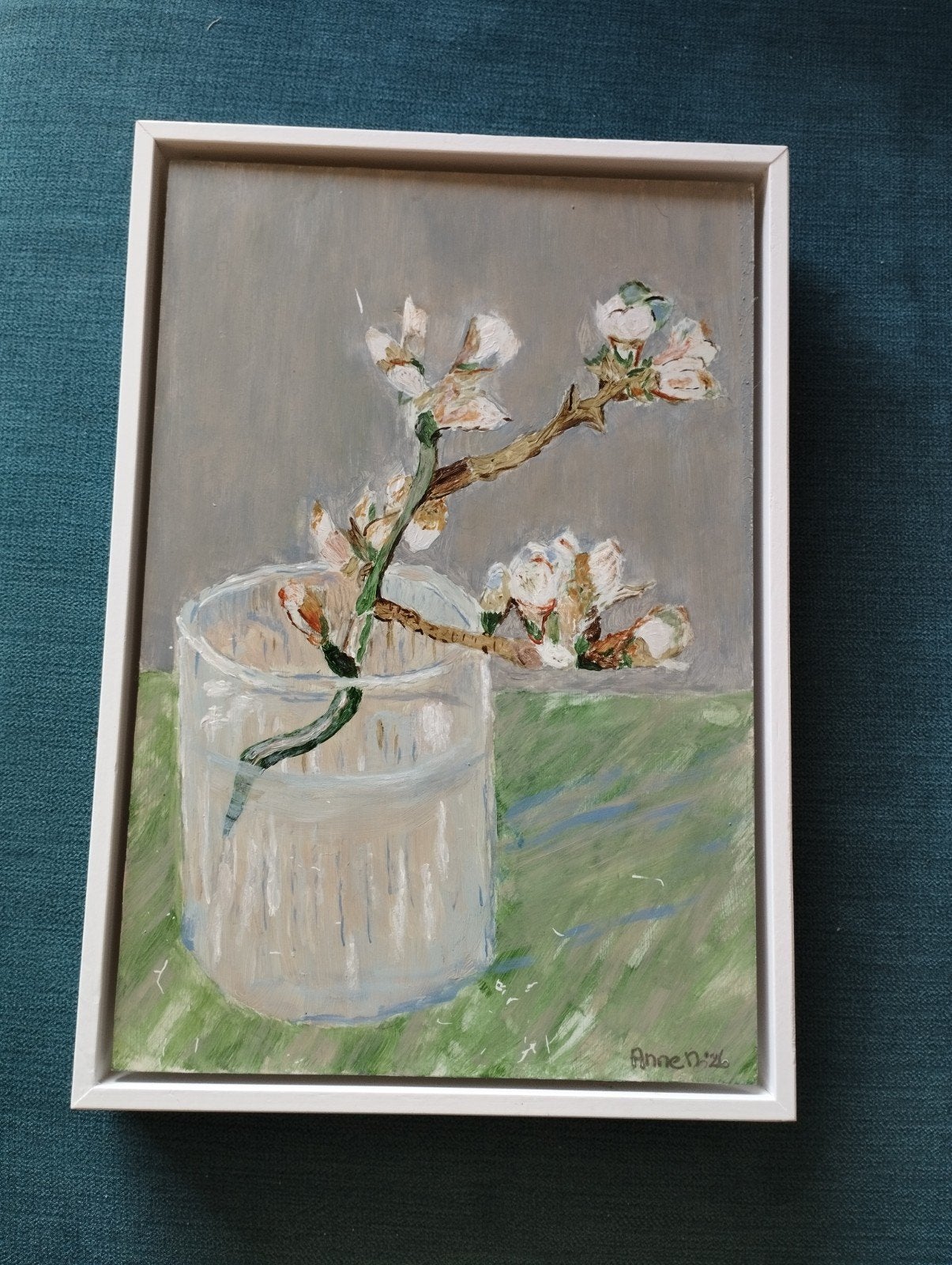 mooi schilderij bloesem incl lijst afm ca 19x28 cm, Ophalen of Verzenden
