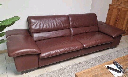 Natuzzi lederen 4-persoons bank - Bordeaux rood, Ophalen, 250 tot 300 cm, Zo goed als nieuw, Rechte bank