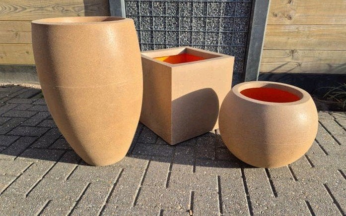 Set van 3 Capi Europe bloembakken warm taupe, Tuin en Terras, Bloempotten, Ophalen, Kunststof, Gebruikt, 40 cm of meer