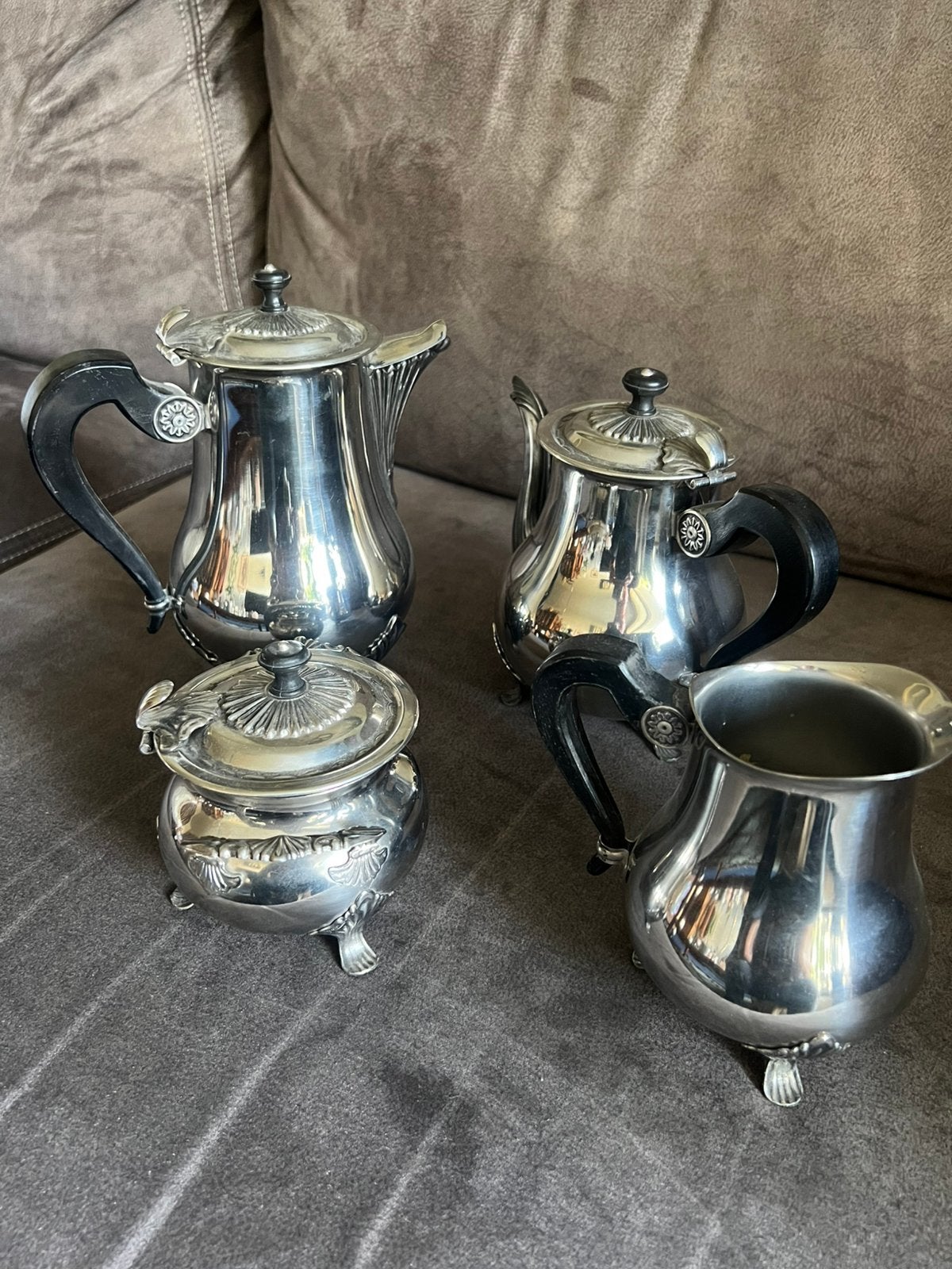 Verzilverd 4 Delig Servies., Ophalen of Verzenden, Zo goed als nieuw, Overige stijlen, Metaal
