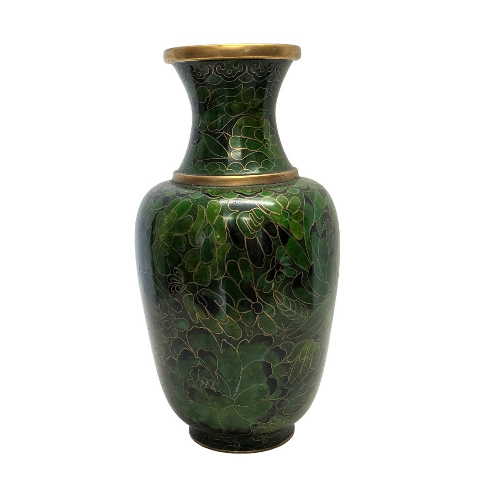 Vintage groene cloisonné vaas, Ophalen of Verzenden