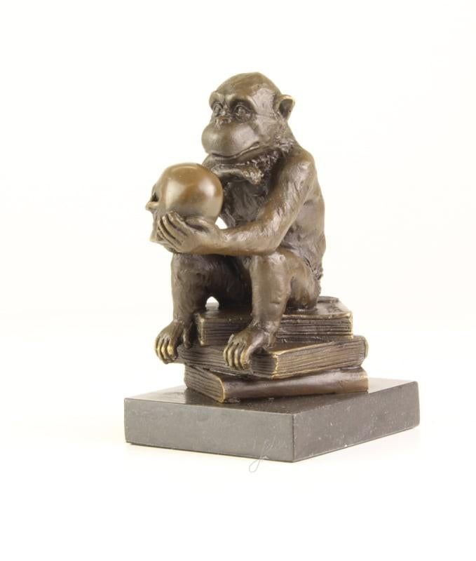 Bronzen Beeld Aap Met Schedel, Huis en Inrichting, Ophalen of Verzenden