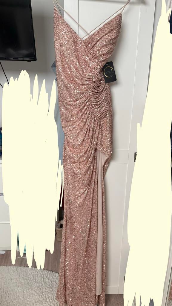 Lichtroze galajurk met glitter, Kleding | Dames, Gelegenheidskleding, Verzenden, Zo goed als nieuw, Roze, Galajurk