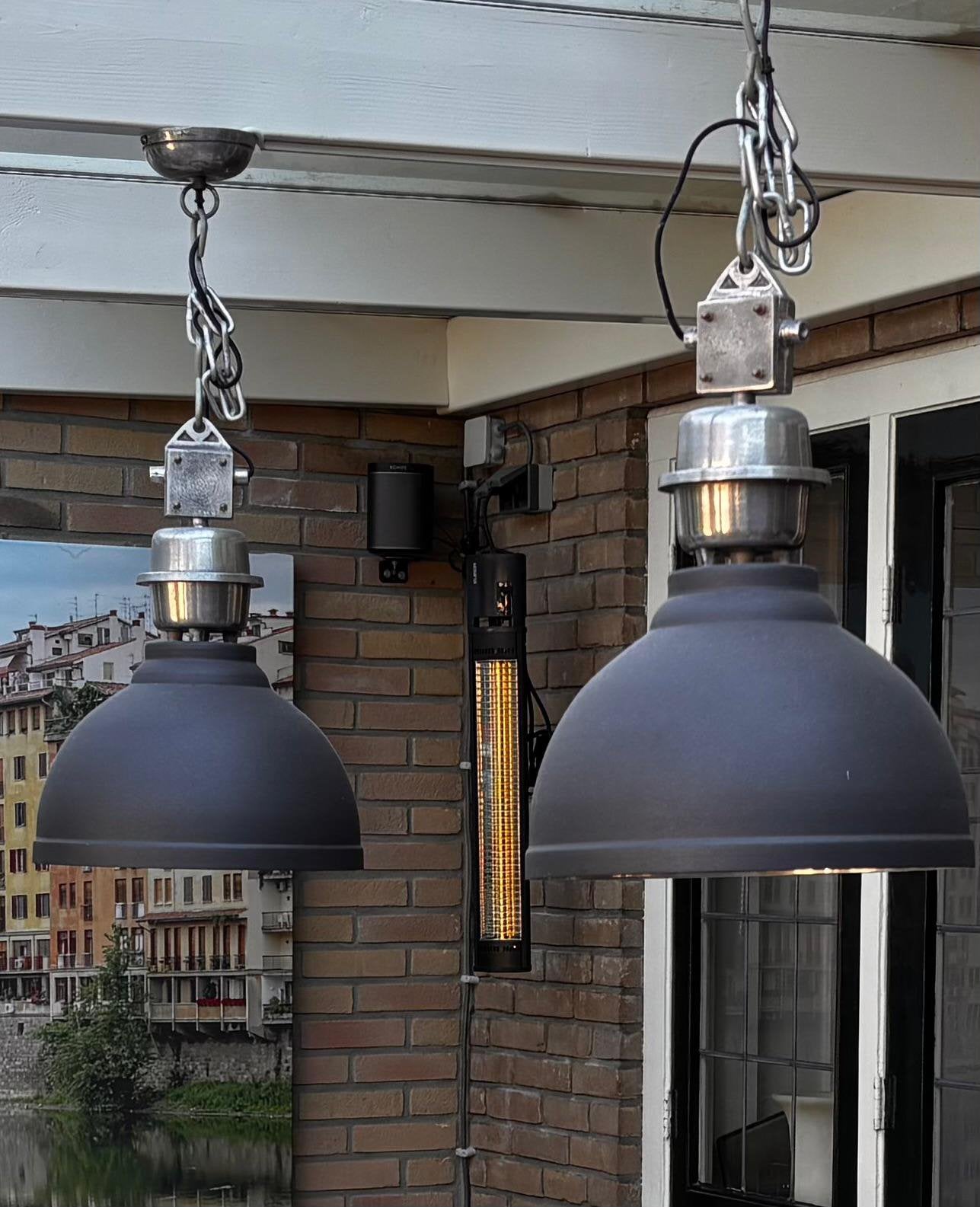 2 Industriële hanglampen antraciet, Huis en Inrichting, Ophalen, Gebruikt, Metaal, E40
