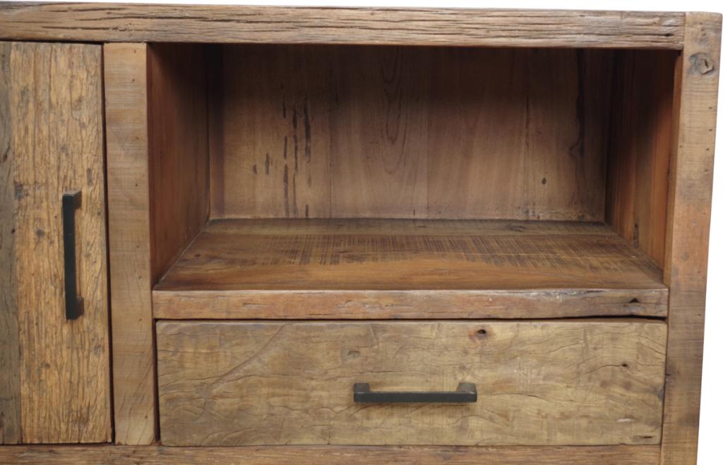 Tv- meubel uniek 120 cm massief Oud hout voorraad uniek, V- meubel uniek 120 cm massief Oud hout voorraad uniek, Zo goed als nieuw