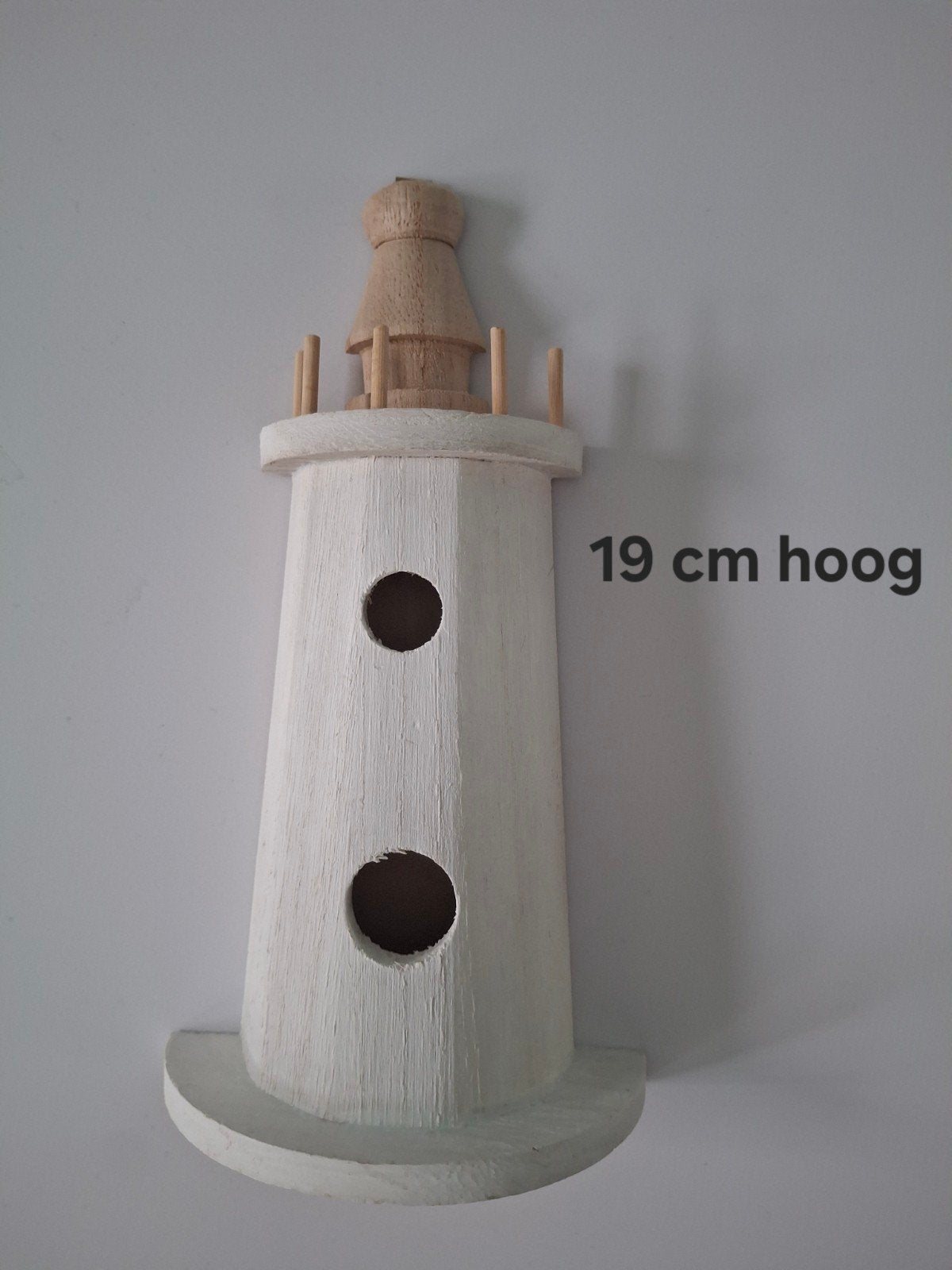 Houten vuurtoren decoratie - 19 cm hoog, Hout, Ophalen of Verzenden, Wit, Landelijk