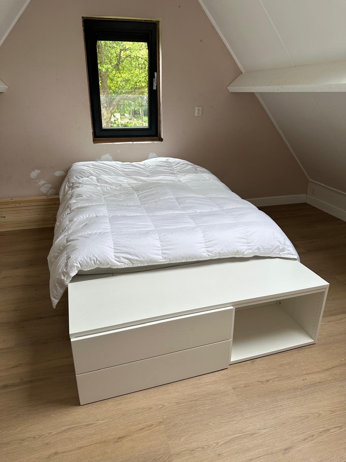 IKEA Platsa bed met lades en matras 140x200, Huis en Inrichting, Slaapkamer | Bedden, Ophalen, Gebruikt, Wit, Tweepersoons
