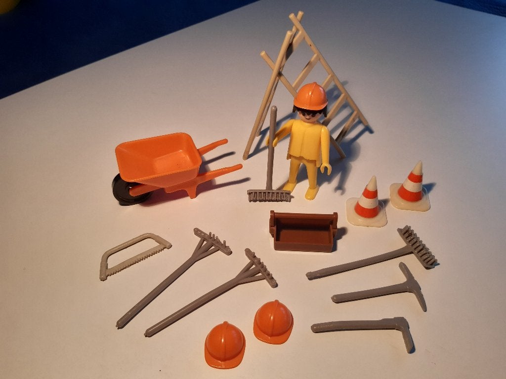 Playmobil 3114 Arbeider met kruiwagen - Bouwvakker - Vintage, Gebruikt, Complete set, Ophalen of Verzenden, Figuren
